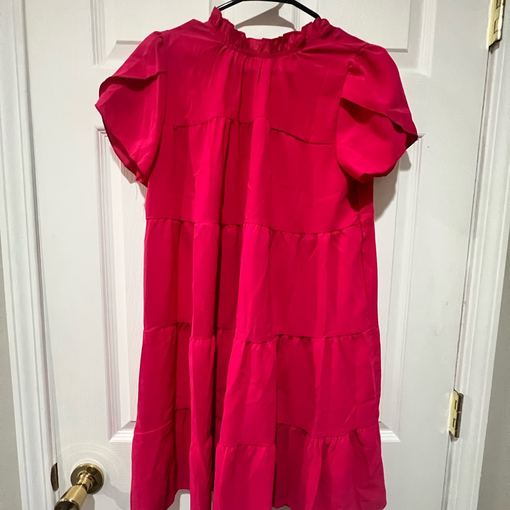 SHEIN Pink Mock Neck Flutter Sleeve Sundress